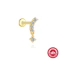 Gold-plated 925 sterling silver curved cartilage stud with sparkling CZ stones - 曲线弧形四钻吊坠款(单只金色#4)
