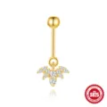925 sterling silver gold-plated barbell earring with sparkling flower dangle charm - Sunflower Style (#5) / Gold