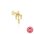 Gold-plated 925 sterling silver star stud earring with teardrop dangles and zircon - 八芒星悬挂三金属水滴坠款(单只金色#6)