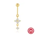 Gold-plated 925 sterling silver flower piercing nail with clear cubic zirconia stones. - Cross Flower Style (#8) / Gold