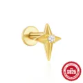 Orecchino a lobo a stella a quattro punte in argento S925 dorato con pietra - Stile Stella a Quattro Punte (#3) / Oro