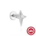 Orecchino a lobo in argento 925 a forma di stella a quattro punte con pietra chiara - Stile Stella a Quattro Punte (#3) / Oro bianco