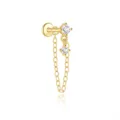 925 sterling zilveren vergulde oorknop met verfijnde ketting en zirkonia accent - Ketting Hanger Stijl / Goud #4