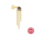 Gold-plated 925 sterling silver ear stud with black rutilated quartz and chain tassels - Triple Tassel Chain (KE600013) / Gold #4