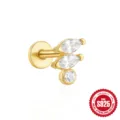 Elegante piercing labret in argento sterling 925 placcato oro con tre pietre di zircone - Stile Radiante a Tre Pietre (#4) / Oro