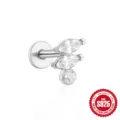 Piercing labret in argento 925 con pietre di zircone marquise e rotonde brillanti - Stile Radiante a Tre Pietre (#4) / Oro bianco