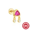 Orecchino labret in argento sterling 925 con triangolo rosa e gemme chiare pendenti - Stile Ciondolo Triangolo Rosa (#5) / Oro