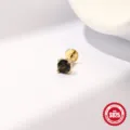 S925 gold-plated silver stud earring with natural black rutilated quartz stone - Single Stone Style (KE600013) / 4mm / Single Gold #5 (4mm)