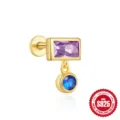 Orecchino a perno in argento sterling S925 con pietre di zirconia viola e blu rotonde - Stile Ciondolo Zirconia Viola Blu (#6) / Oro
