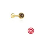 Natural black rutilated quartz 925 sterling silver gold plated labret stud earring - Round Black Rutilated Quartz (KE600013) / Gold #8