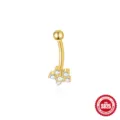 925 sterling zilveren vergulde navelpiercing met bloem van zirkonia - Zesbladige Bloem Stijl (Goud #10) / Goud #10