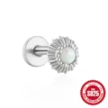 Orecchino a perno in argento sterling 925 con opale bianco e design a raggiera donna - Stile Opale Girasole (#7) / Oro bianco