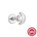 Orecchino a perno labret luna in argento sterling S925 con intarsio in opale bianco - Stile Opale Mezzaluna (#10) / Oro bianco
