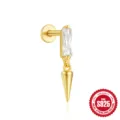Orecchino a perno in argento 925 placcato oro con zirconi e pendente a cono lucido - Stile Ciondolo Cono Zirconia Rettangolo (#11) / Oro