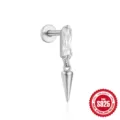 Elegante piercing labret in argento 925 con zircone baguette e un pendente a punta alla moda - Stile Ciondolo Cono Zirconia Rettangolo (#11) / Oro bianco