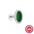 Orecchino a perno in argento 925 con pietra verde ovale e retro piatto per cartilagine - Stile Cabochon Ovale Verde Scuro (#12) / Oro bianco