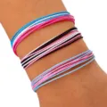 Primer plano de tres pulseras de hilo de cera trenzado impermeable de colores vivos - Estilo Azul Rosa Negro Blanco (3) / Set de tres piezas