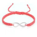 Handmade red braided bracelet with silver infinity symbol for couples or friends and family. - Watermelon red