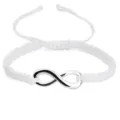 Elegant white handmade woven bracelet featuring a silver infinity charm for couples - White