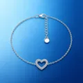 Elegantes Armband aus 925er Sterlingsilber mit hohlem Herz und funkelndem Zirkonia-Inlay - Weißgold