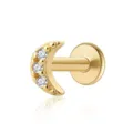 Elegant S925 sterling silver gold plated crescent moon ear stud with sparkling zircons - Pave-Set 3-Stone Crescent (Item 26067) / Gold