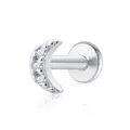 S925 sterling silver crescent moon labret stud with clear crystals for ear piercing - Pave-Set 3-Stone Crescent (Item 26067) / White Gold