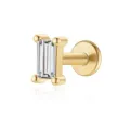 Gold geometric labret piercing with a sparkling rectangular baguette-cut zircon gemstone. - Rectangular Rhinestone Style (26025) / Gold
