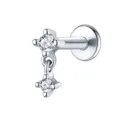 Silver-toned S925 sterling silver cartilage stud earring featuring two clear zirconia - Tassel Cartilage Stud (26094) / White Gold