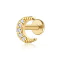 Crescent moon ear bone stud in gold-plated S925 sterling silver with sparkling stones - 5-Stone Beaded Crescent (Item 26068) / Gold