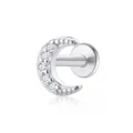 Elegant S925 sterling silver crescent moon cartilage stud earring with sparkling cubic zirconia - 5-Stone Beaded Crescent (Item 26068) / White Gold