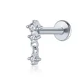 Elegant S925 sterling silver labret stud earring featuring a triple zircon tassel design - Chain Tassel Style (26095) / White Gold