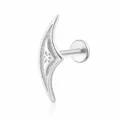 S925 sterling silver crescent moon labret stud with intricate Celtic knot engraving. - Hollow Carved Crescent (Item 26069) / White Gold