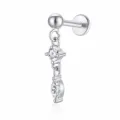 Eleganter S925 Sterling Silber Labret Stecker mit hängender Kette aus runden und Marquise-Zirkonia - Marquise-Zirkonia-Quasel-Stil (26096) / Weißgold