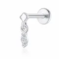 Eleganter S925 Sterlingsilber Labret Stecker mit einem baumelnden marquise-Zirkonia Stein - Einfacher Marquise-Zirkonia-Anhänger (26097) / Weißgold