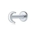 Silver crescent moon cartilage stud earring with flat back labret piercing design - Delicate Minimalist Crescent (Item 26022) / White Gold