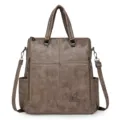 Women PU leather multi-function backpack casual shoulder bag stylish convertible daypack. - Khaki