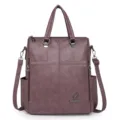 Women Dark Purple Leather Backpack Multi-functional Casual Shoulder Bag Variant Style - Purple