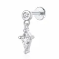S925 Sterling Silber Knorpelstecker mit geometrischem Zirkonia-Anhänger in Silber - Geometrischer Rautenanhänger (26099) / Weißgold