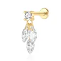 Goldener S925 Sterling Silber Knorpelpiercing-Stecker mit Marquise-Zirkonia-Fransenanhängern. - Dreifache Marquise-Quasel (26100) / Gold