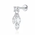Hochwertiger S925 Sterlingsilber Labret-Stecker mit marquiseförmigem Zirkon-Quasten - Dreifache Marquise-Quasel (26100) / Weißgold