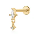 S925 Sterling Silber Gold Labret-Stecker mit Marquise-Zirkonia und Anhänger - Rautenkombination Quasel (26101) / Gold