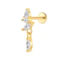 Vergoldeter S925 Sterling Silber Labret-Stecker mit marquise Zirkonia und Quaste - Vierfach-Marquise-Strahlend (26102) / Gold