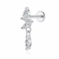 S925 Sterling Silber Ohrknochennagel mit Marquise-Zirkonia und geometrischem Quastenanhänger - Vierfach-Marquise-Strahlend (26102) / Weißgold