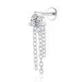 Edler S925 Silber Labret-Ohrstecker mit Zirkon und dreifachen Kettenelementen als modische Quasten - Dreifach-Feinketten-Quasel (26103) / Weißgold