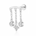 S925 Sterling Silber Knorpel-Ohrstecker mit Zirkonia Quastenketten in Silberoptik - Achtzackstern-Quasel-Kombi (26106) / Weißgold