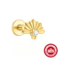 Orecchino a perno in argento sterling 925 a conchiglia con zirconi lucidi incastonati - Stile Conchiglia a Ventaglio Squisito (#14) / Oro