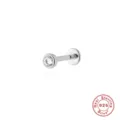 925 sterling silver cartilage labret stud earring with a brilliant round cubic zirconia gem - Single Round Zirconia Bezel Style (#14) / White Gold