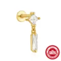 Orecchino labret in argento sterling 925 placcato oro con zirconi quadrati e a baguette - Stile Ciondolo Doppia Pietra Verticale (#15) / Oro