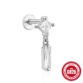 Piercing orecchio argento 925 con pendente in zirconi cubici trasparenti e luminosi - Stile Ciondolo Doppia Pietra Verticale (#15) / Oro bianco
