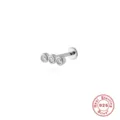 925 sterling silver labret stud featuring triple round CZ stones for cartilage piercing - Three-Zirconia Row Style (#16) / White Gold
